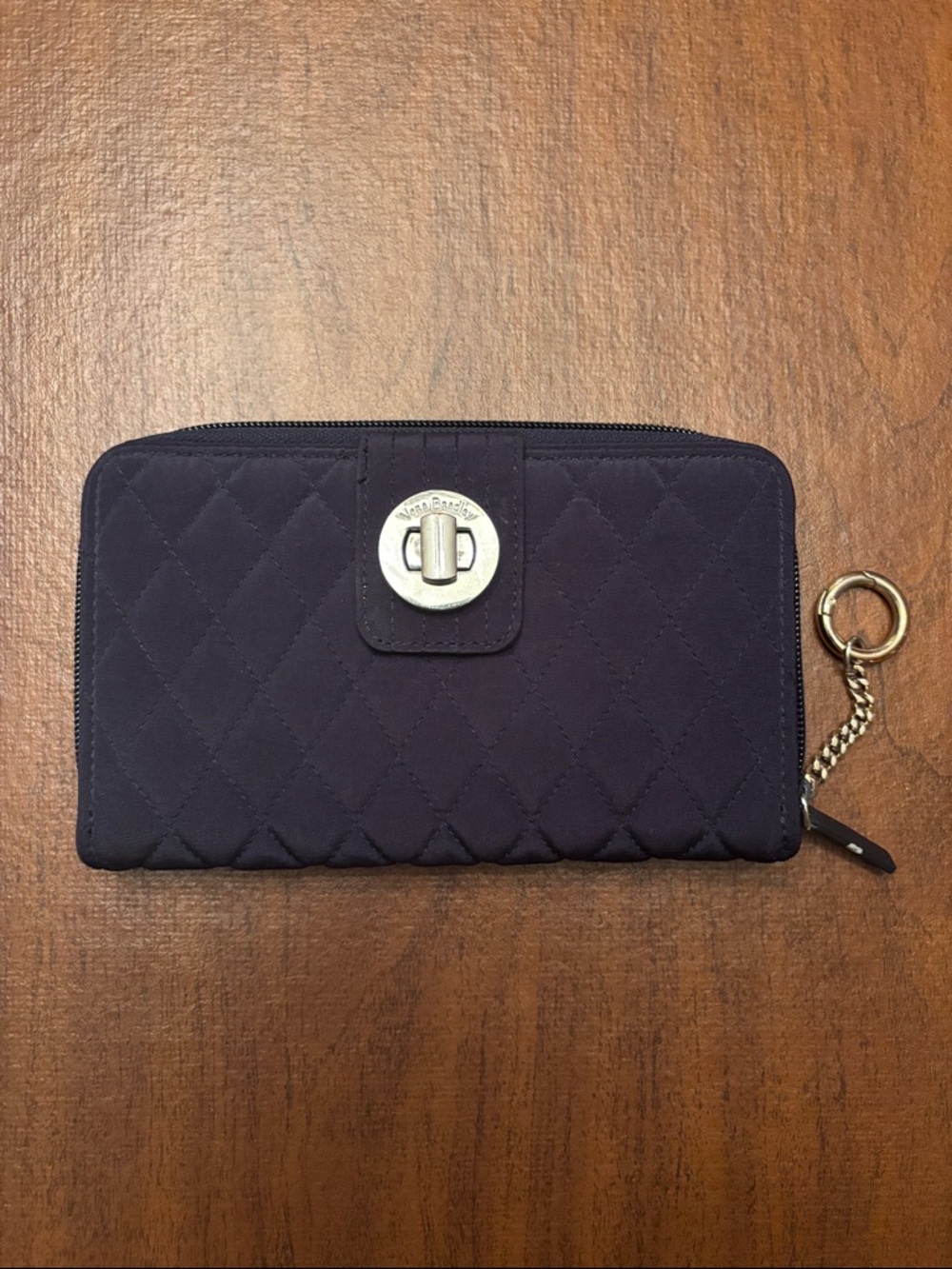 Vera Bradley Quilted Navy Wallet with Silver Turn-Lock